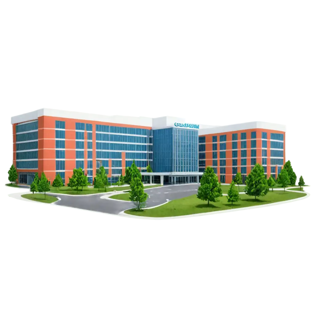 create a hospital building,at the top of bilding name the hospital as columbus hospitals.