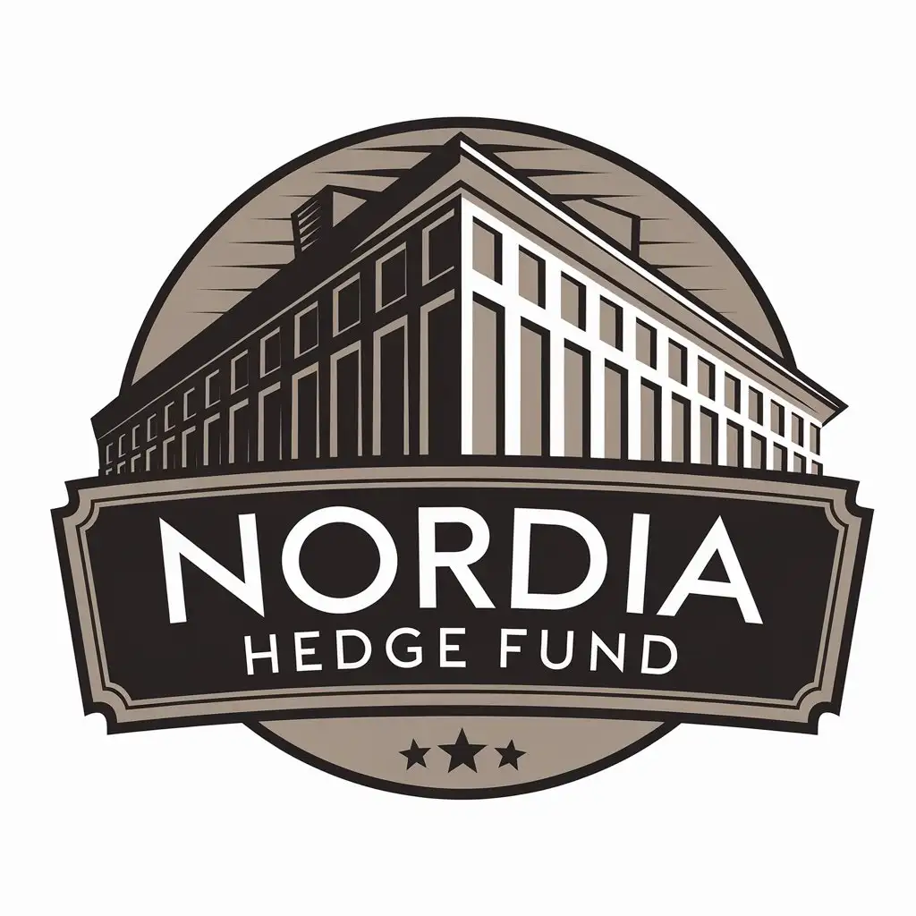 a vector logo design,with the text "nordia hedge fund", main symbol:a large building with a sign that bears the name of the logo,Moderate,be used in Finance industry,clear background