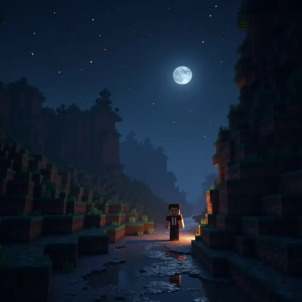 steve exits the extreme right of the screen on a minecraft background and takes a breath. the camera turns and sees steve building and mining for years but all in time-lapse and with the night cycle visible