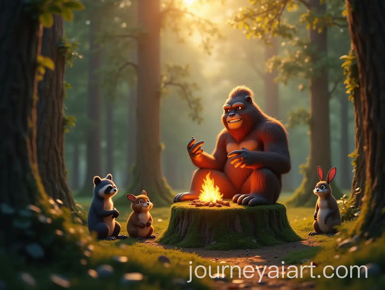 Bigfoot-Storytelling-by-a-CampAI-Image-Prompt-Expansionfire-in-a-Magical-Forest