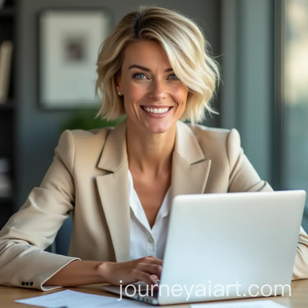 Professional-Woman-Smiling-at-Laptop-in-Office-Setting