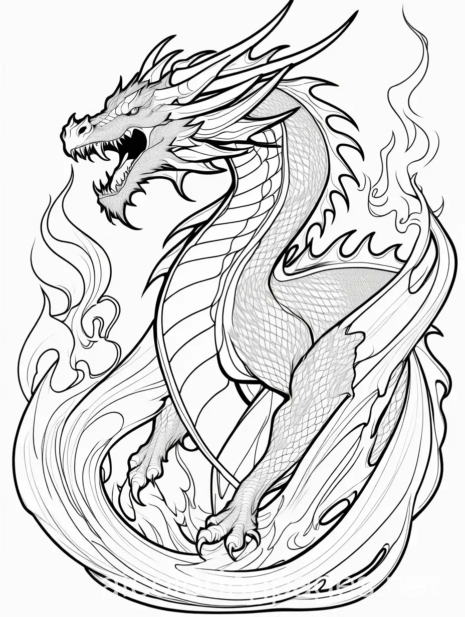 Sketchstyle-Dragon-Breathing-Fire-Coloring-Page