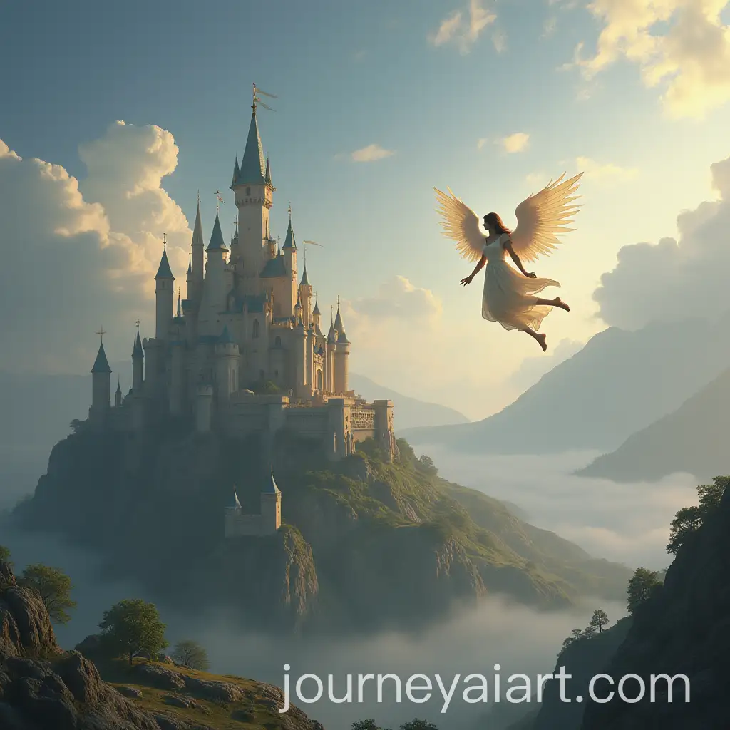 Flying-Angel-Over-Kings-Castle-Fantasy-Art-Scene