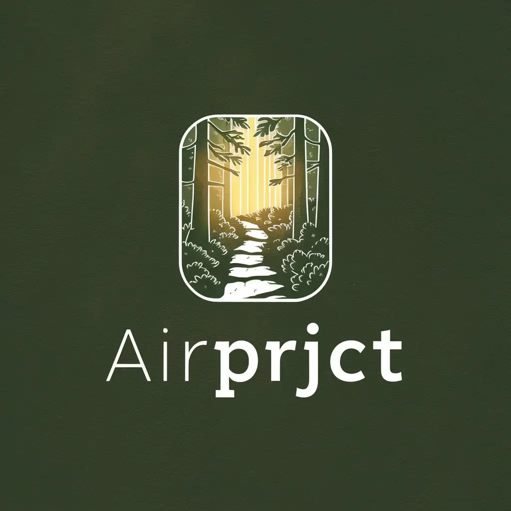 LOGO Design For AIrPRJCT Tranquil Forest Path in Green Brown Gray with Sunlight Accents