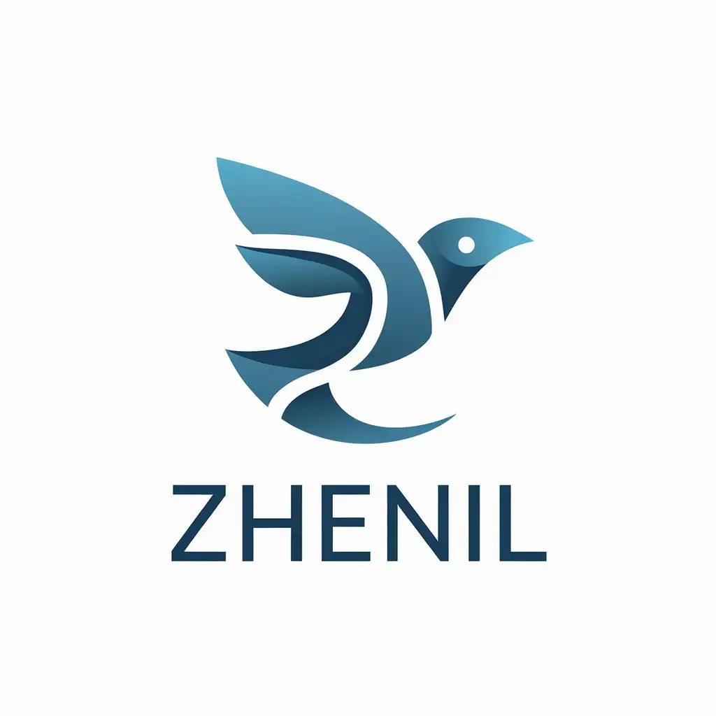 LOGO Design for Zhenil Minimalist Flying Bird Symbolizing Freedom and Emotional Support in Calming Blue