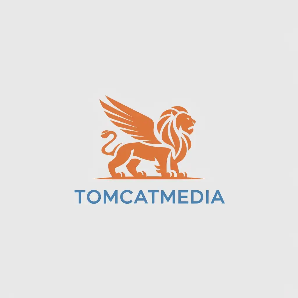 LOGO Design for Tomcatmedia Persian Text with Lion Wings and Minimalistic Modern Style