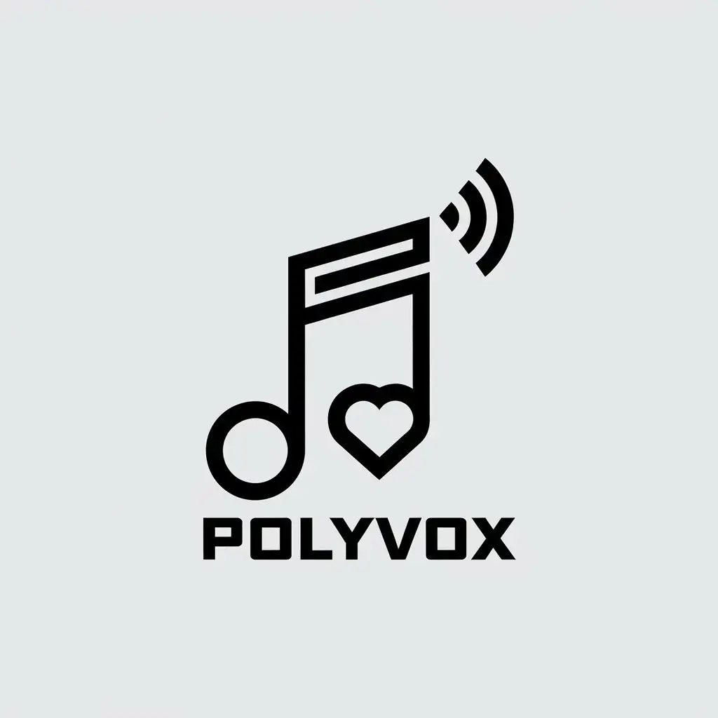 LOGO Design For Polyvox Futuristic Music Note with Heart Symbol and Soundwaves