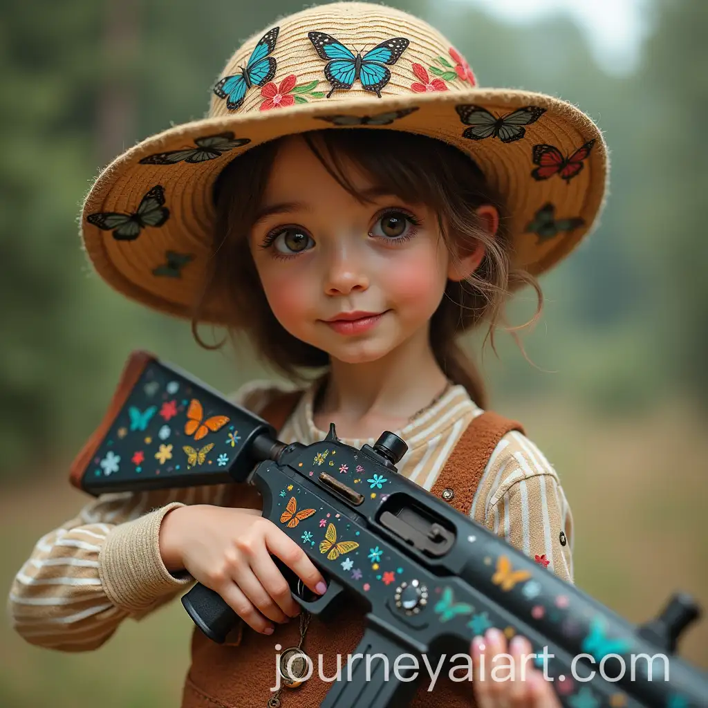 Beautiful-Girl-with-40AI-Image-Prompt-ExpansionsStyle-Machine-Gun-Decorated-with-Butterflies-Flowers-and-Crystals-in-Natural-Setting