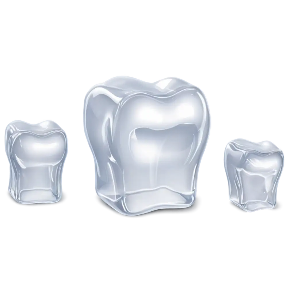 Convert the realistic shape of an ice cube into the realistic shape of a tooth. front view one image