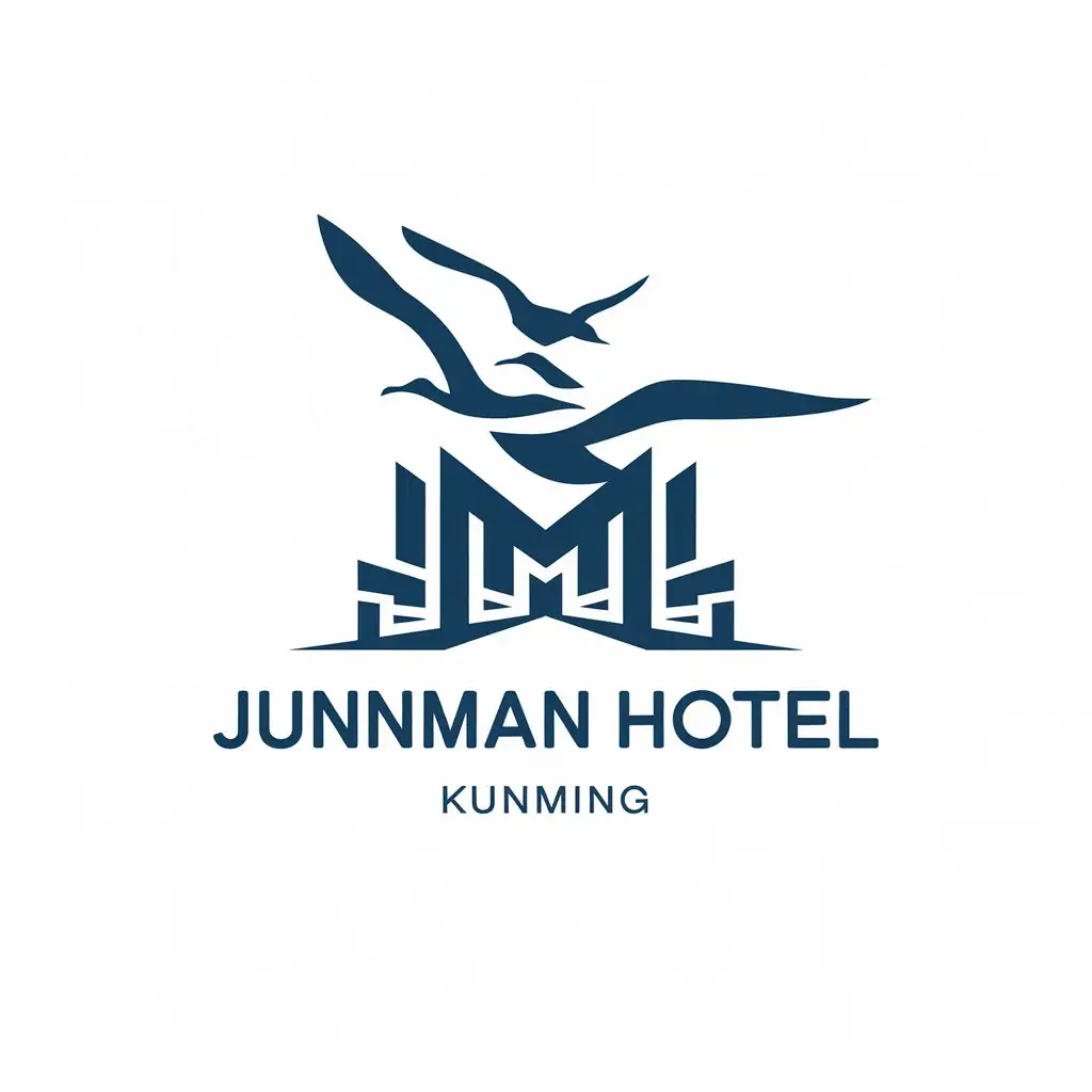 a vector logo design,with the text "Junman Hotel", main symbol:Seagulls, Kunming,Moderate,be used in Others industry,clear background