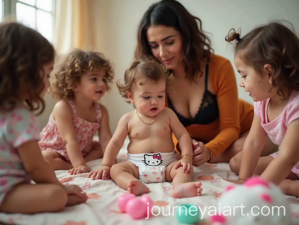 Baby-Boy-Playing-with-Girls-in-Playpen-with-Supervision-by-Mother