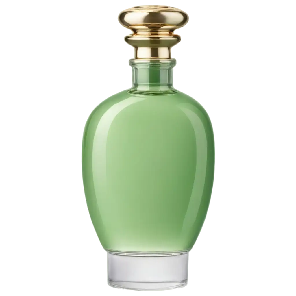 small 4/5 size luxury perfume light green medicine type bottle with bottle cap, very realistic, ultra sharp edges, and details, 4k clearity, png