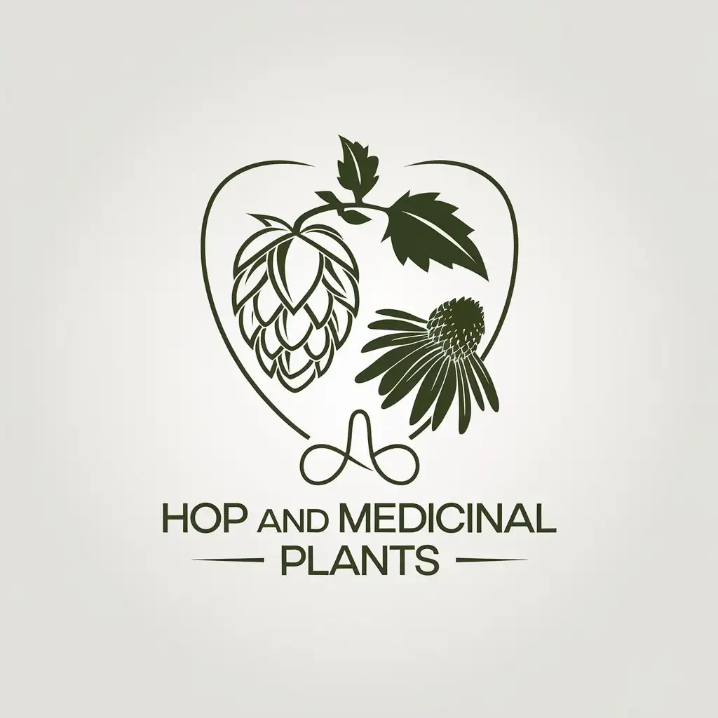 LOGO Design for Hop and Medicinal Plants Minimalistic Vector with Hop Cone and Echinacea Flower Theme