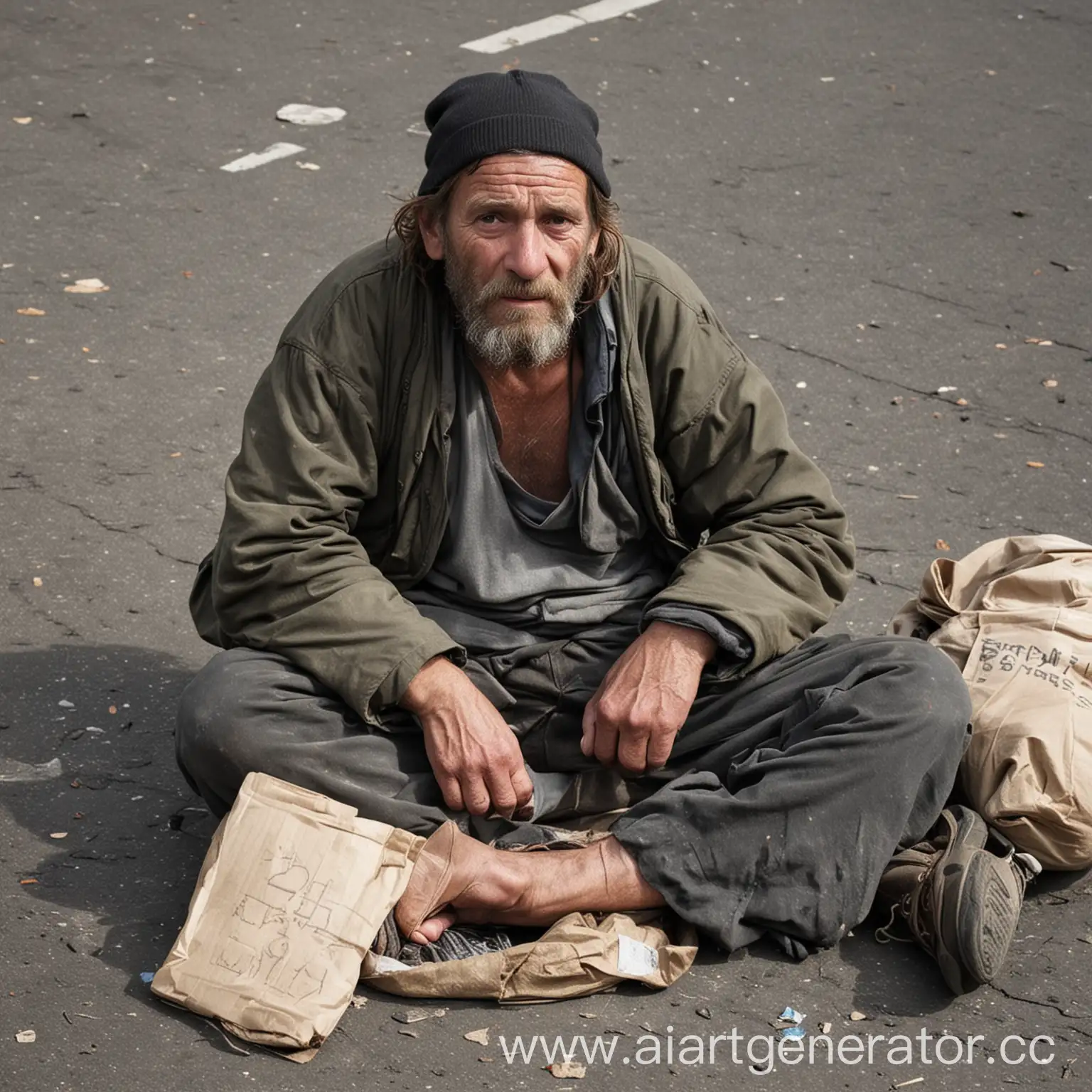 Homeless-Man-Sitting-on-Urban-Street-Corner