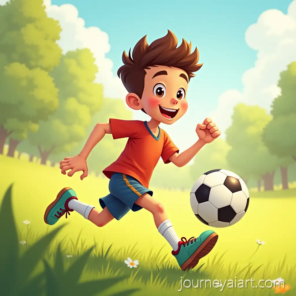 Cheerful-10YearOld-Boy-Running-withCheerful-boy-running-soccer-a-Soccer-Ball-in-Cartoon-Style