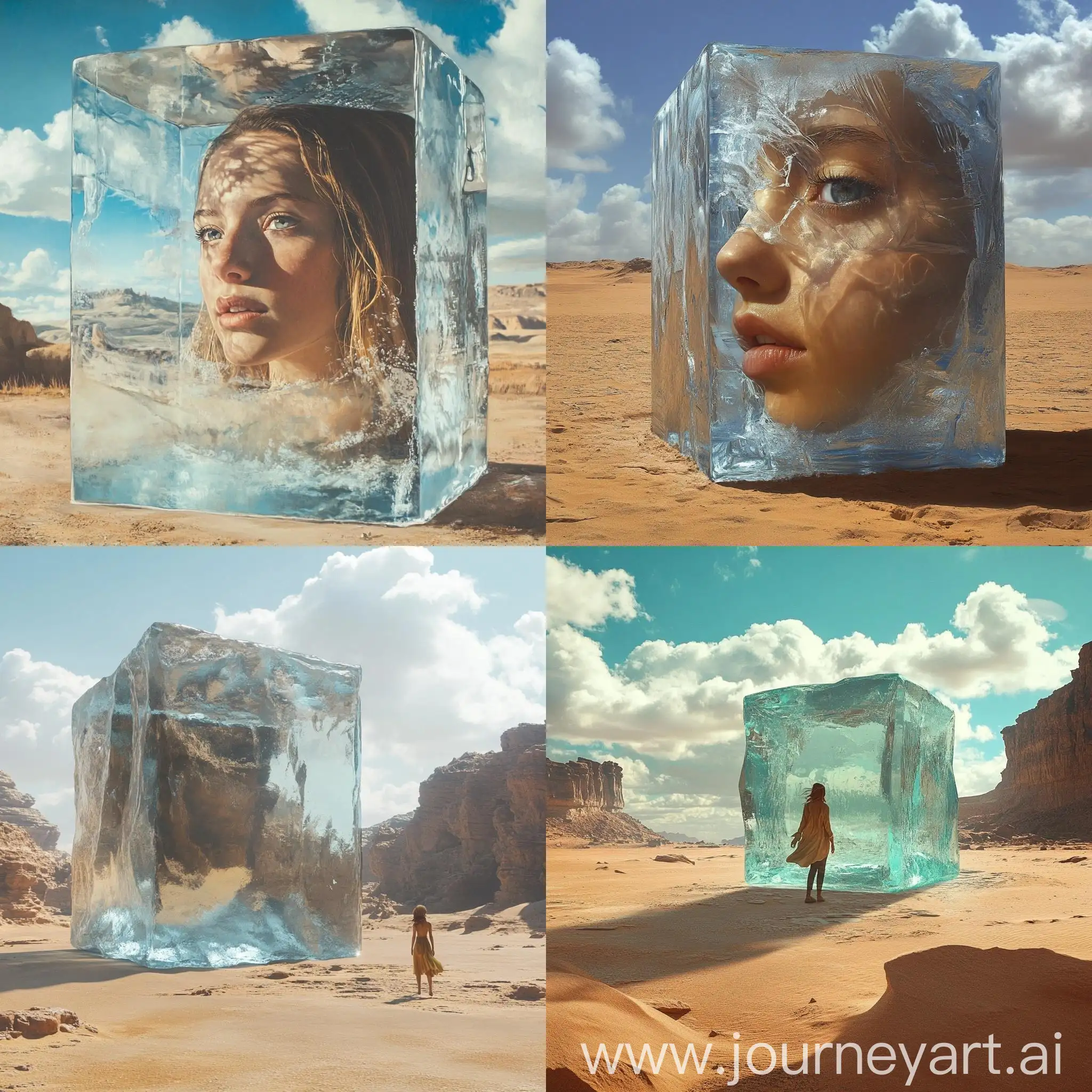 Girl-in-Desert-Encased-in-Ice-Cube