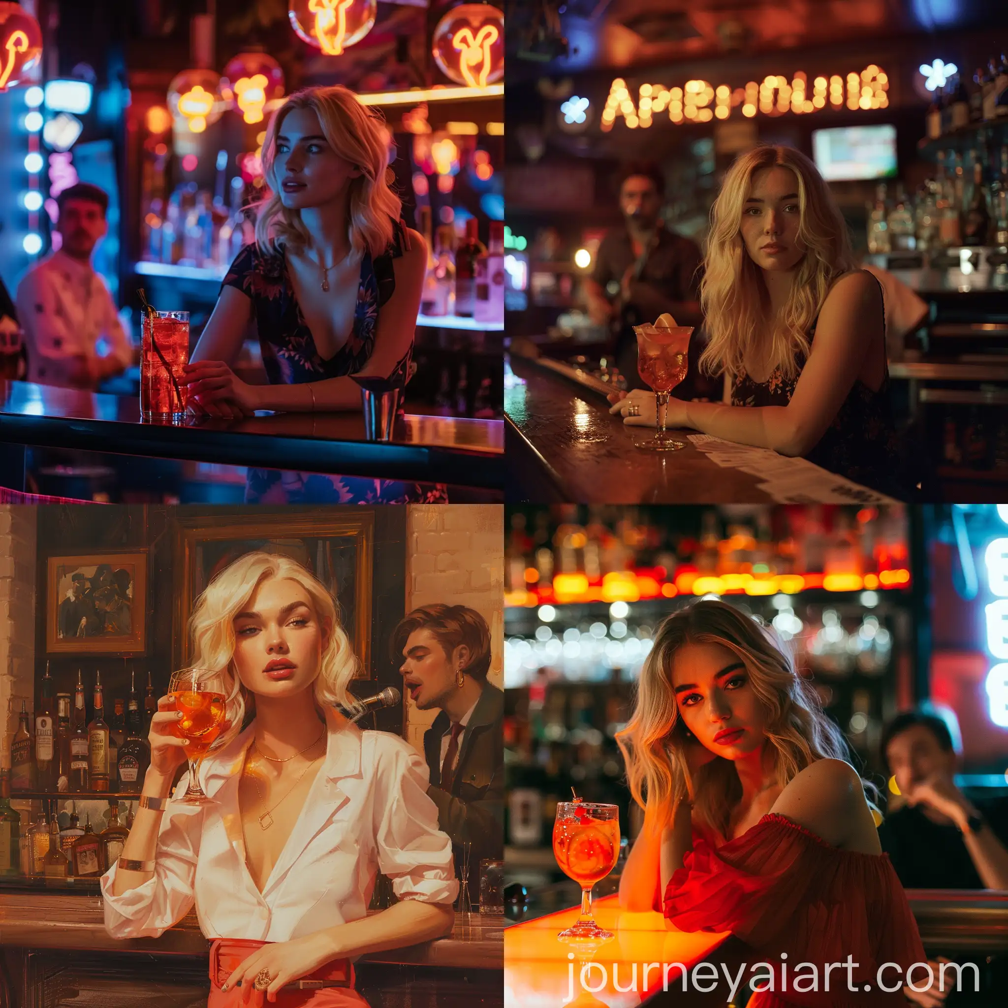 Blonde-Woman-Enjoying-Aperol-Spritz-at-Karaoke-Bar
