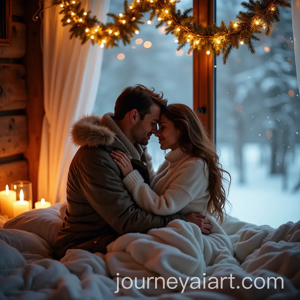 Romantic-Fantasy-Couple-Embracing-in-a-Snowy-Bedroom