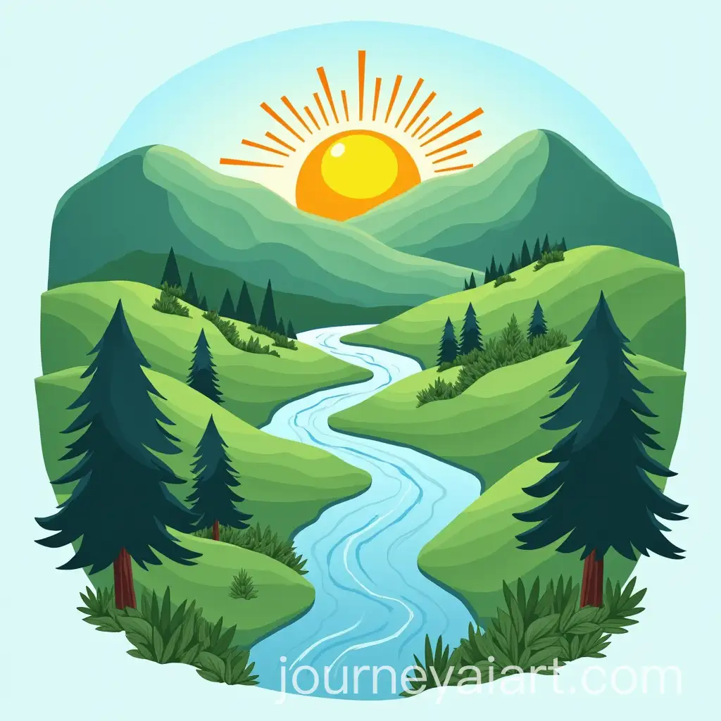 Vibrant-Landscape-with-Rolling-Hills-River-and-Bright-Sun