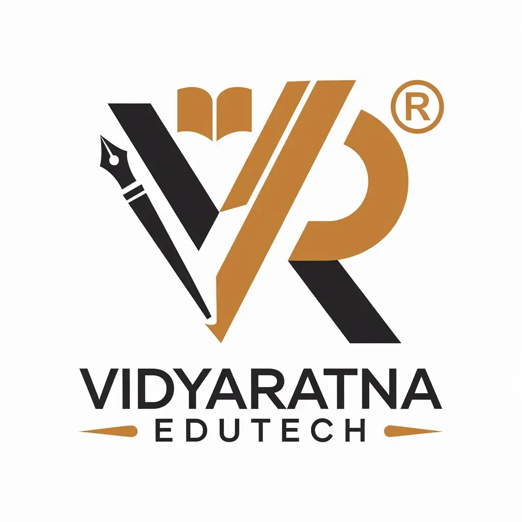 LOGO Design for Vidyaratna Edutech V Book and Pen with Diamond Symbol for Education Industry