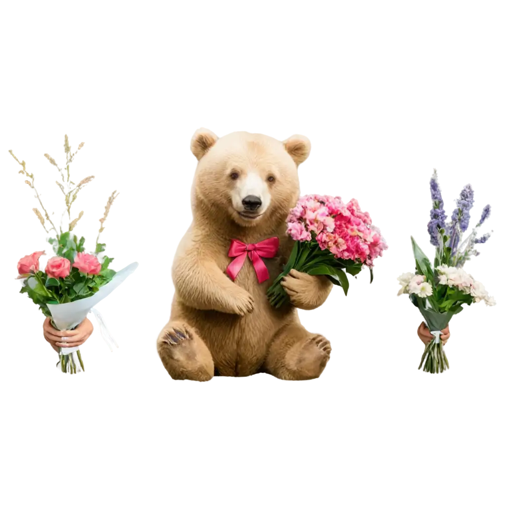 Happy-Bear-with-Bouquet-of-Flowers-PNG-Image-for-Various-Creative-Uses