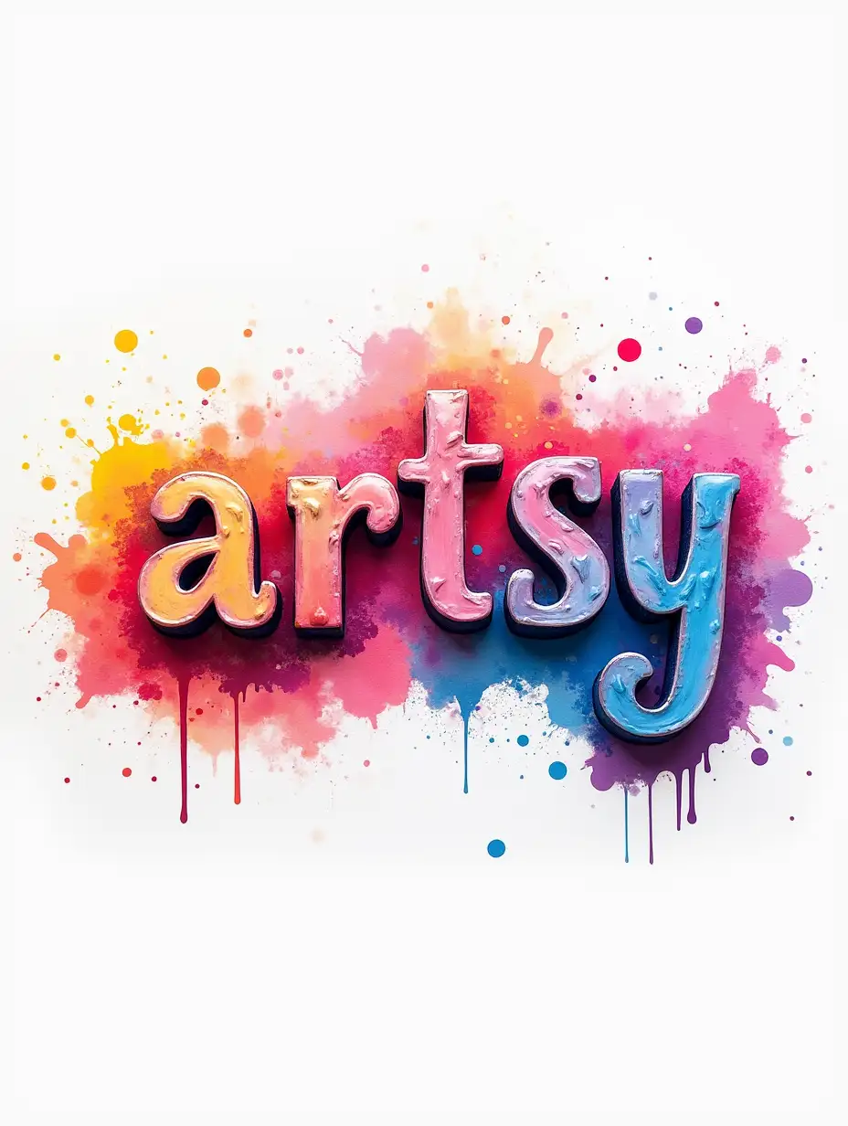 make a typography of the word ‘artsy’ with colorful painting sprays  and is artsy-themed