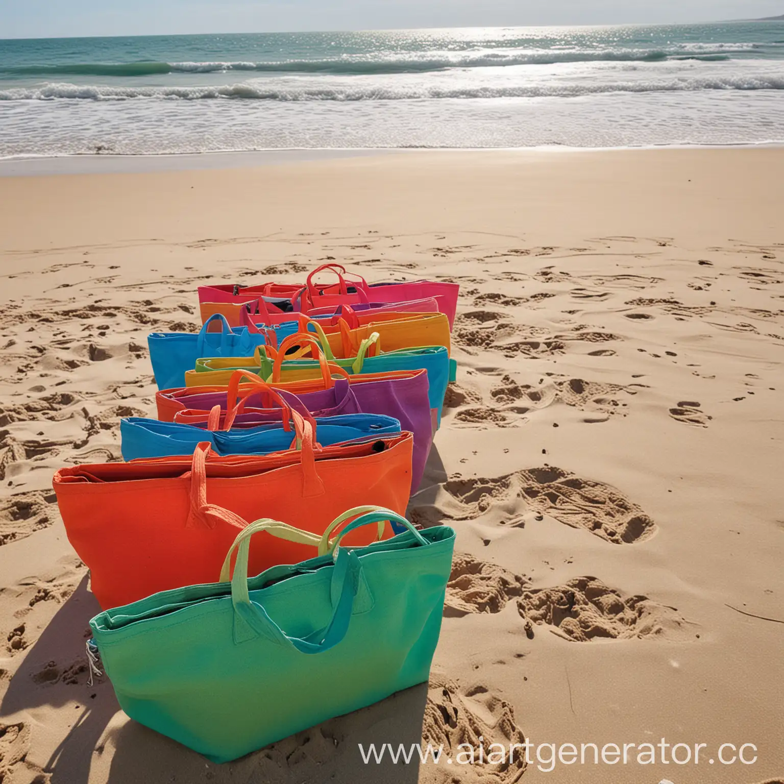 Sandy-Beach-with-Bright-Bags-in-Background