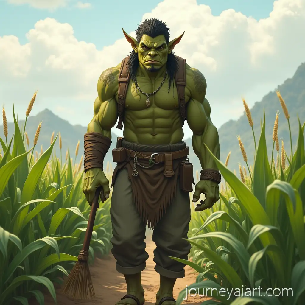 Teenage-Orc-Farmer-in-Modern-Casual-Clothing-Celebrating-Bountiful-Harvest-in-Village-Fields