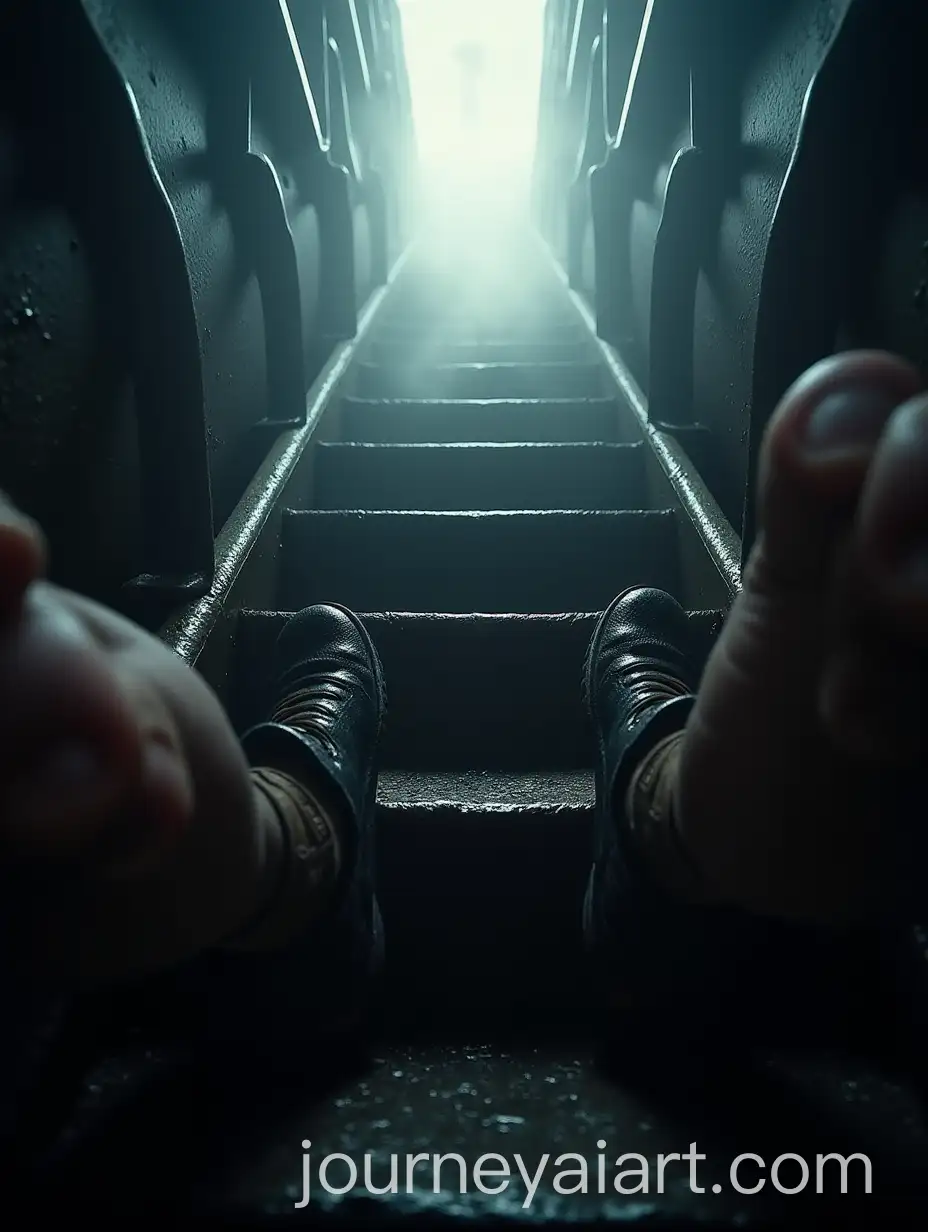 Climbing-the-Ships-Vertical-Ladder-with-Smoke-and-Light-Filtering-Through-Gaps