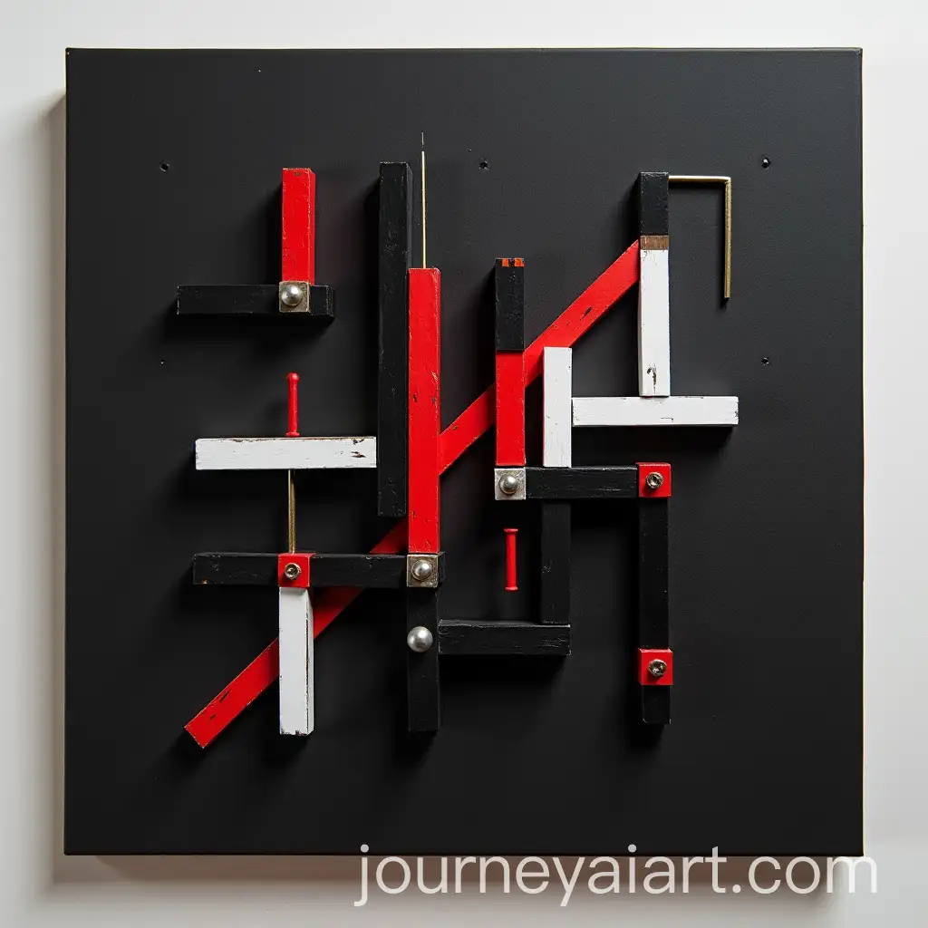 Abstract-3D-Composition-with-Black-Foam-Board-Metal-Objects-and-Silver-Accents