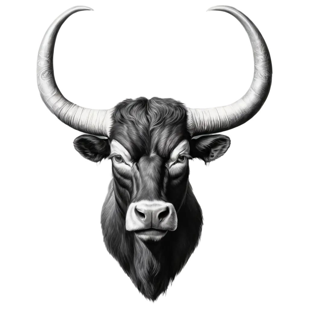 Artistic-Black-and-White-Bulls-Head-PNG-A-3D-Taurus-Symbol-for-Unique-Digital-Creations