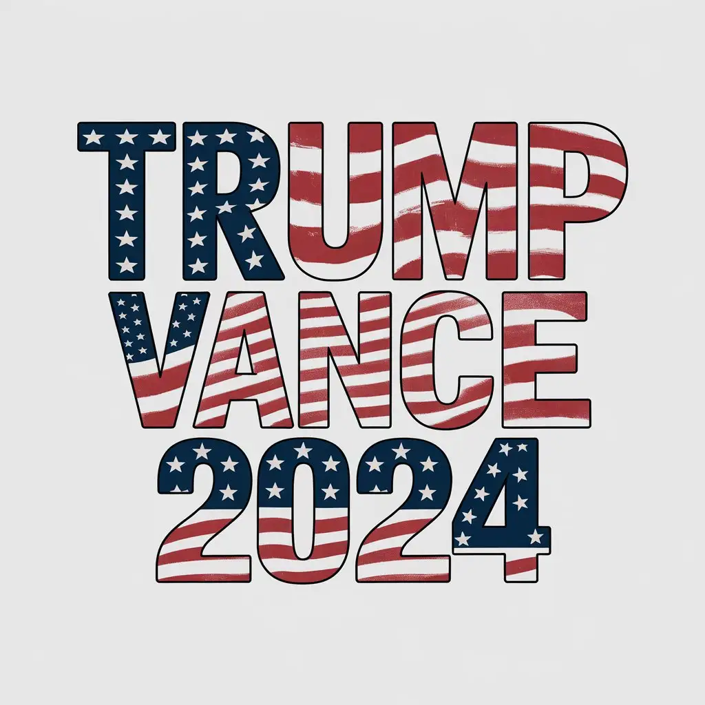 Patriotic Red White and Blue Stars and Stripes Design with Trump Vance 2024 Text on White Background