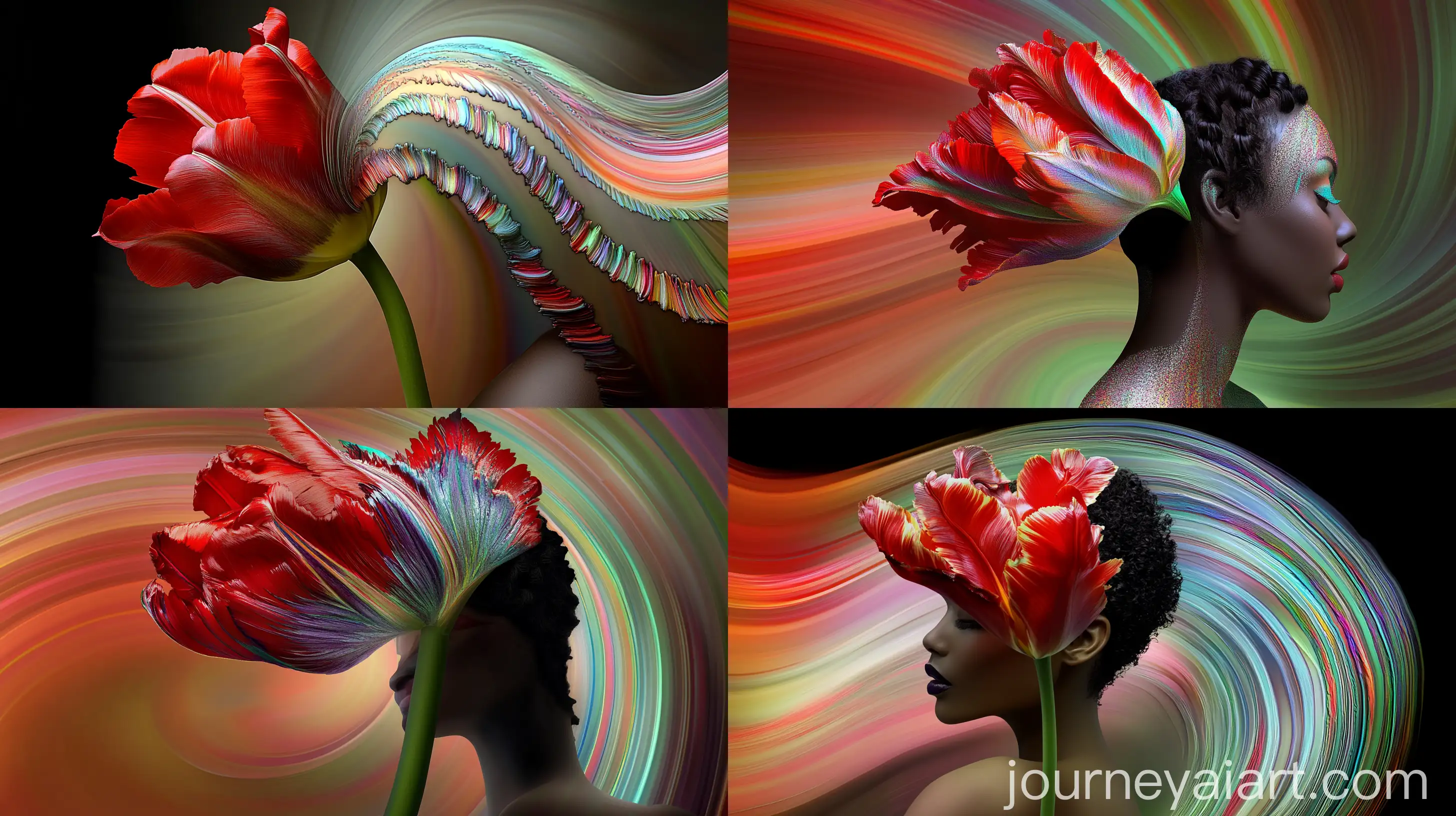 Woman-with-Parrot-Tulip-Flower-in-Digital-Zigzag-Missoni-Design