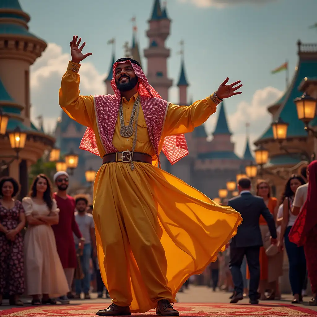 Mohammed Shia' Al Sudani singing and dancing in Disneyland