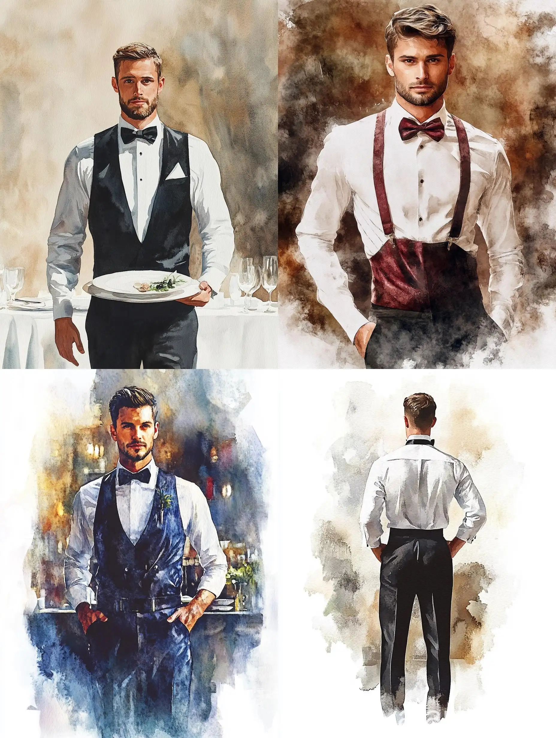 Elegant-Mens-Banquet-Server-Uniform-in-Watercolor-Painting-Style