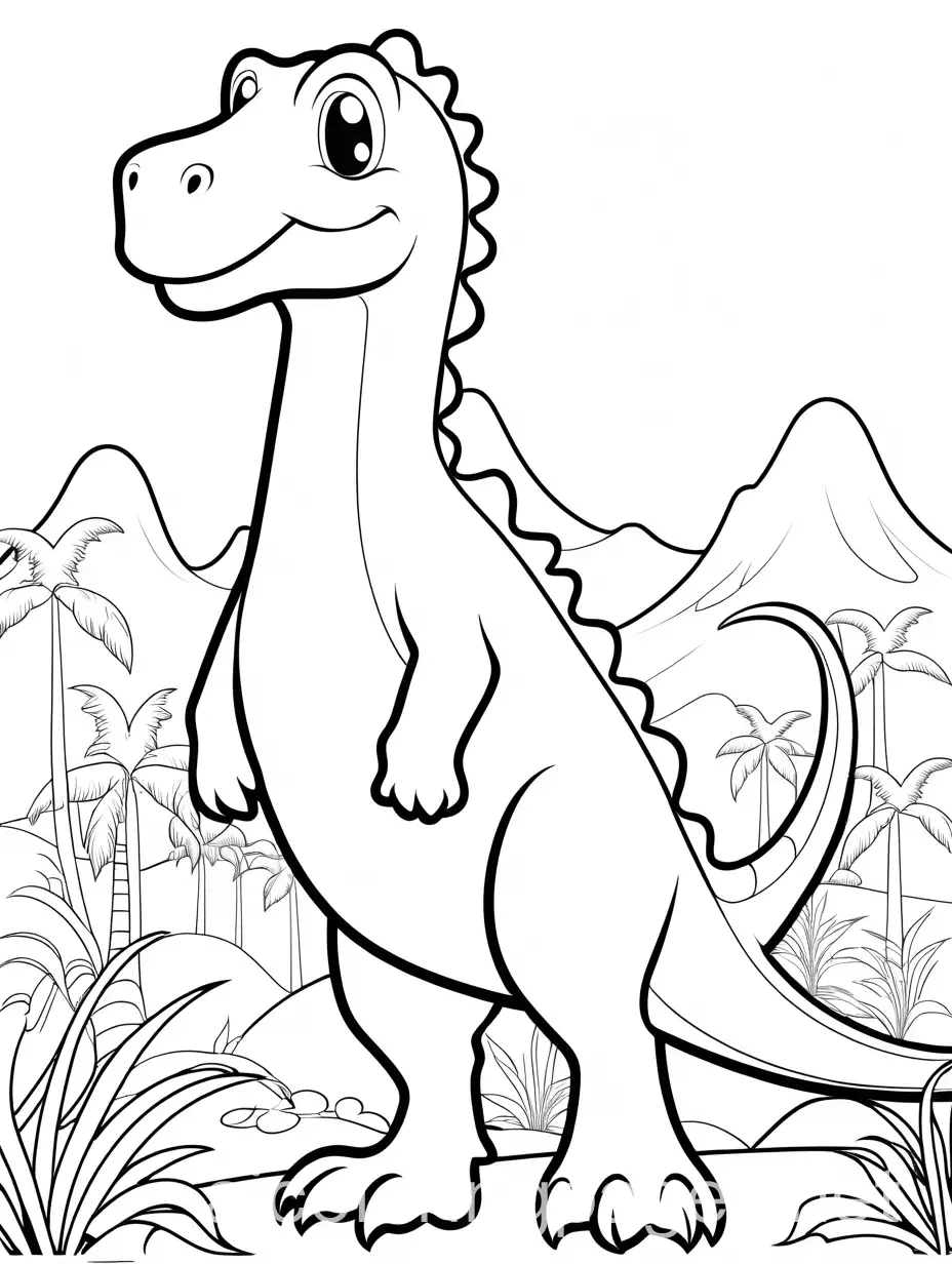 Dinosaur-Coloring-Page-for-Kids-Simple-Line-Art-on-White-Background