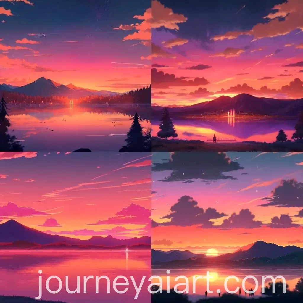 Tranquil-Sunset-over-Lake-with-Mountain-Silhouette-4K-Anime-Wallpaper