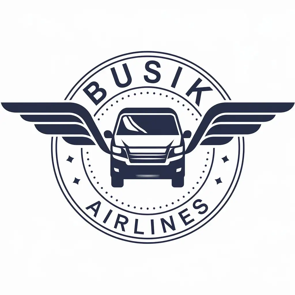 a vector logo design,with the text "Busik airlines", main symbol:Minivan with airplane wings,Moderate,be used in Automotive industry,clear background