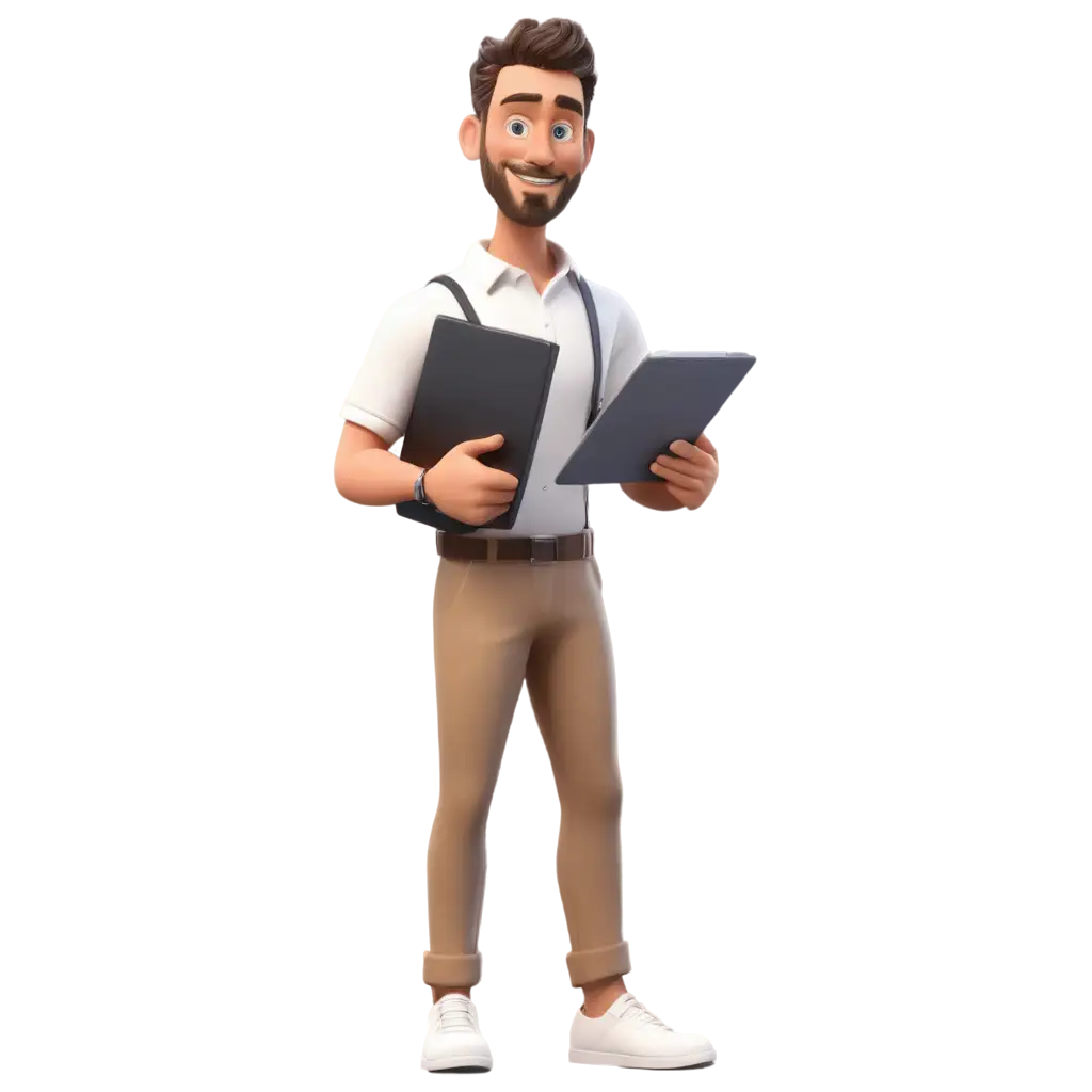 Stylized-3D-Man-Holding-Large-Clipboard-Creative-PNG-Image-Concept