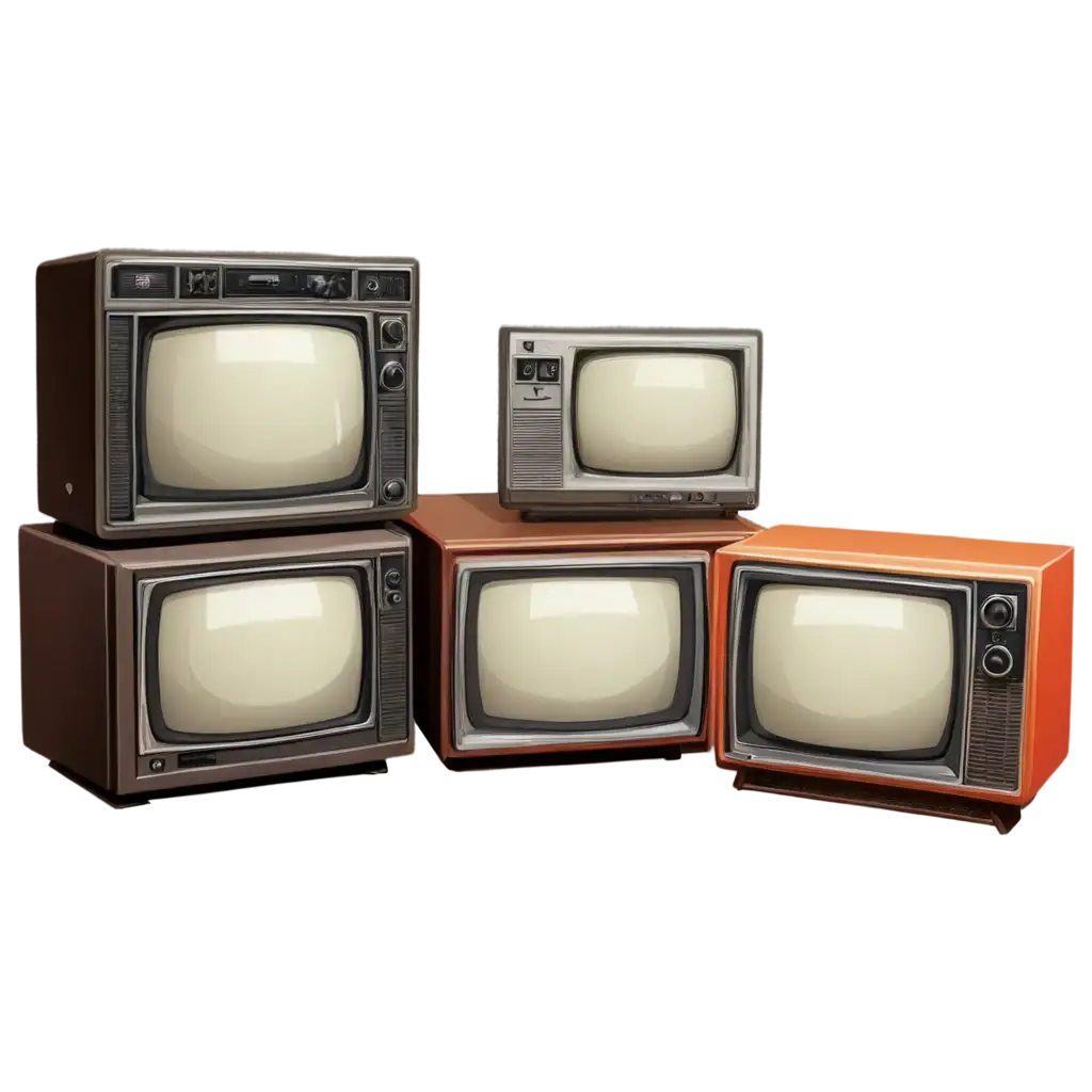 Pile-of-Old-Retro-TVs-on-Dark-Background-PNG-HighQuality-2D-Illustration-for-Creative-Projects