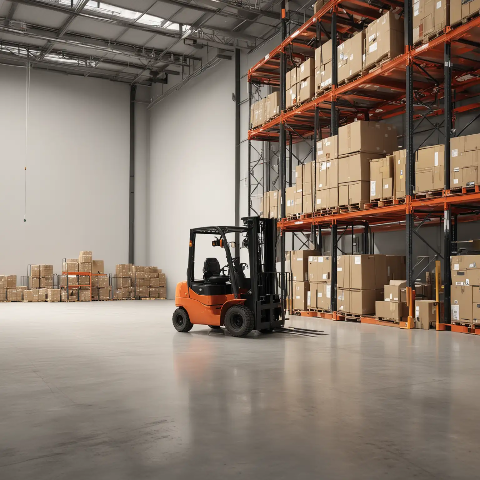 A modern warehouse featuring forklift lifting, repairing, and maintenance, clean white background with empty edges, HD