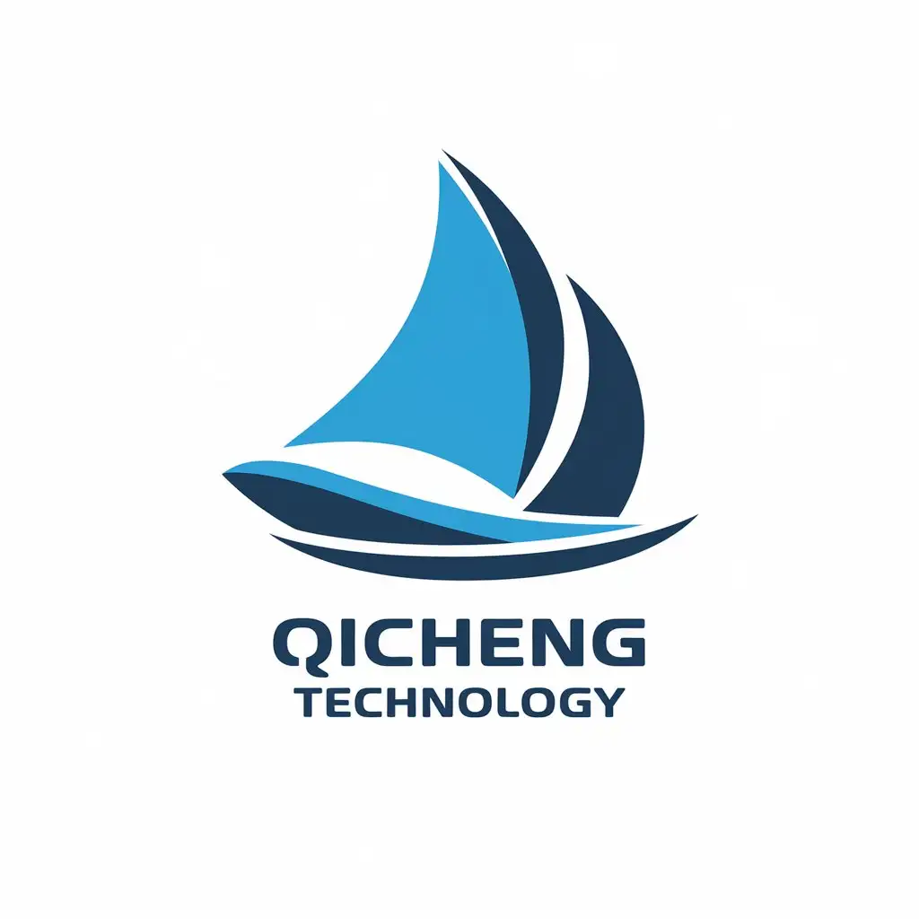 a vector logo design,with the text "Qicheng Technology", main symbol:Sailboat, ocean, set sail,Moderate,be used in Technology industry,clear background