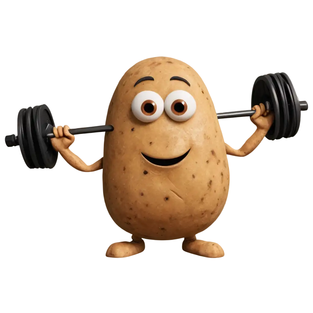 PNG-Image-of-Potato-with-Fixed-Eyes-Lifting-Gym-Weight-Creative-and-Whimsical-Concept