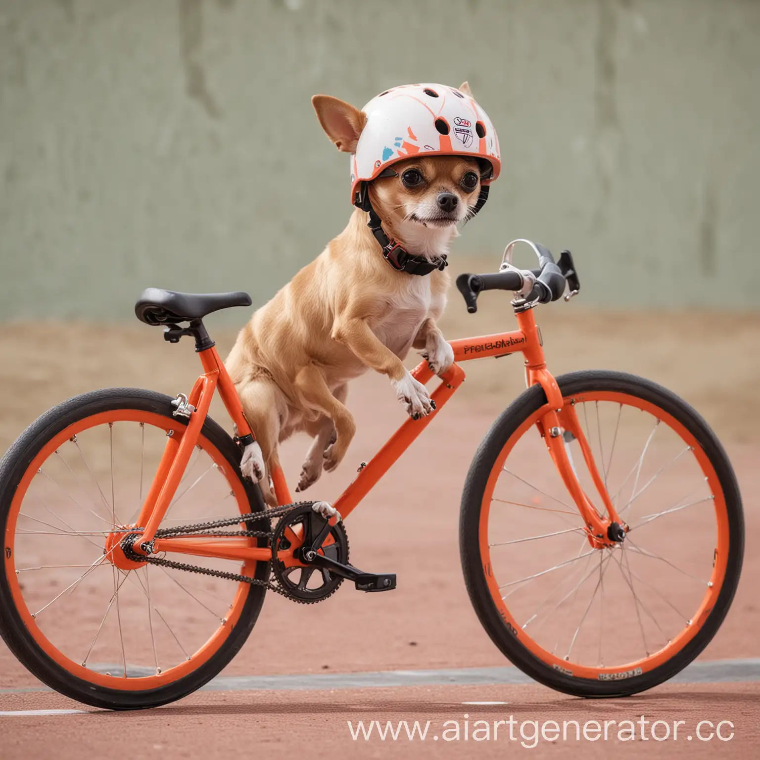 Chihuahua-Dog-Riding-Track-Cycling-Bike-with-Helmet