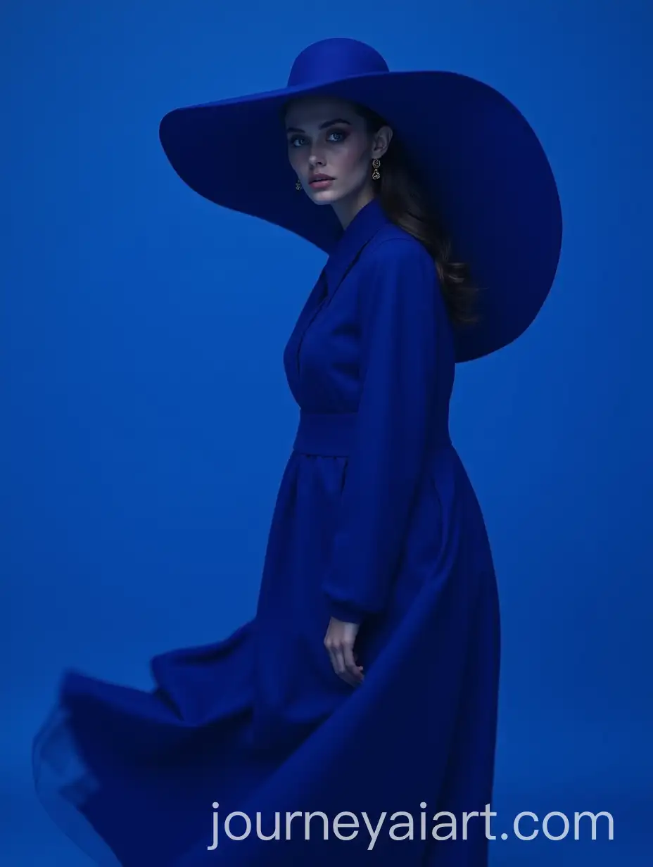 HighFashion-Editorial-Portrait-of-Woman-in-Royal-Blue-Gown-and-Sculptural-Hat
