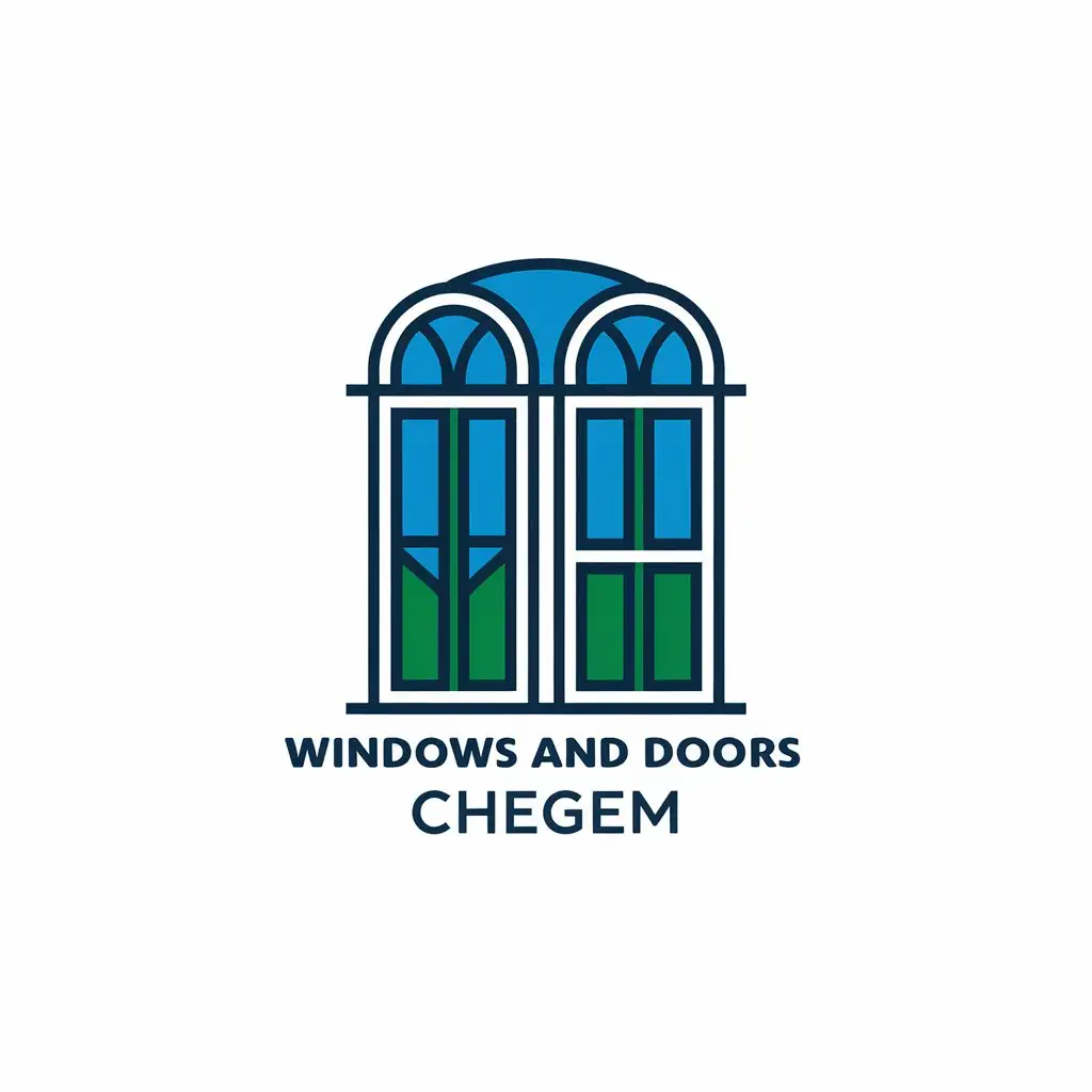 a vector logo design,with the text "Windows and doors. Chegem", main symbol:Window and door,complex,be used in Production industry,clear background