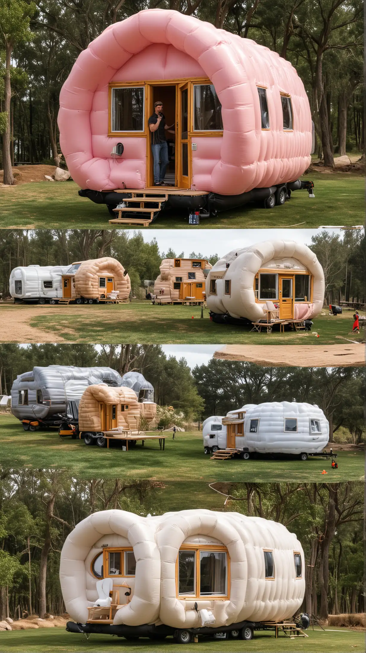 Colorful Inflatable Tinyhouse Floating on Crystal Clear Lake