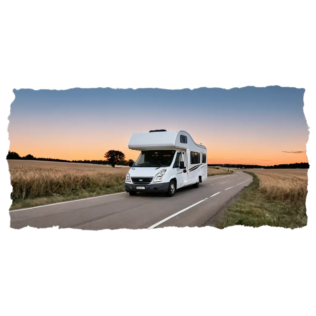 HD-PNG-Illustration-of-a-Motorhome-in-Sunset-Landscape-Capturing-Natural-Beauty-with-Clear-Edges