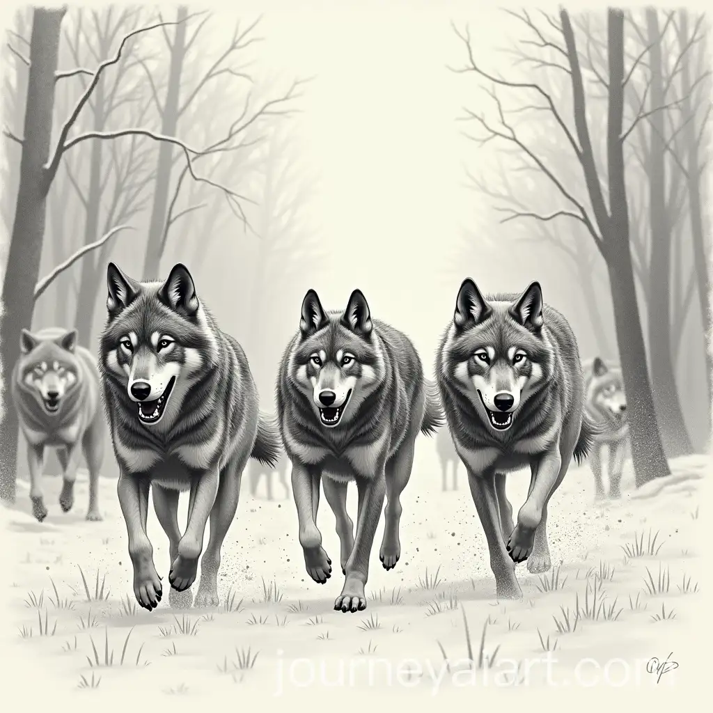 Pack-of-Wolves-Fleeing-from-Hunters-in-Dense-Forest