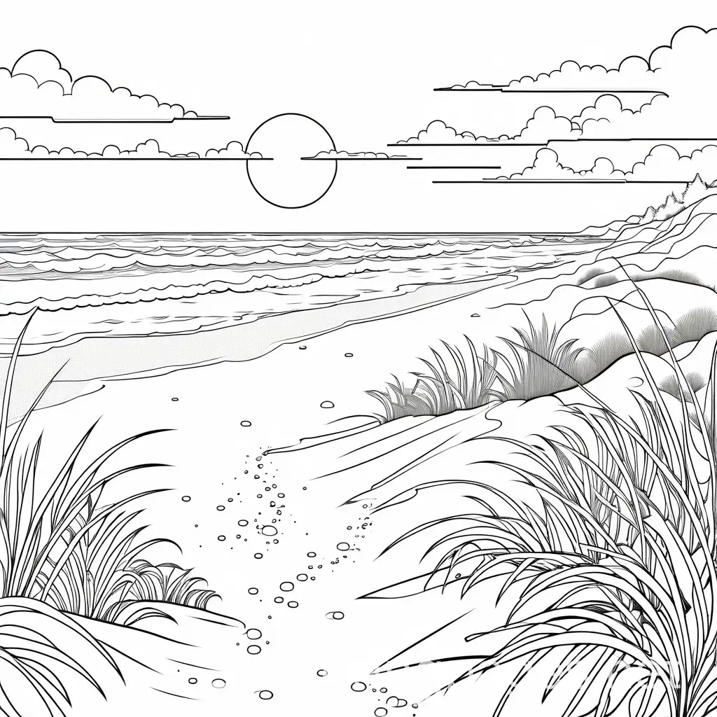 Beach-Scene-Coloring-Page-for-Kids-with-Simple-Line-Art